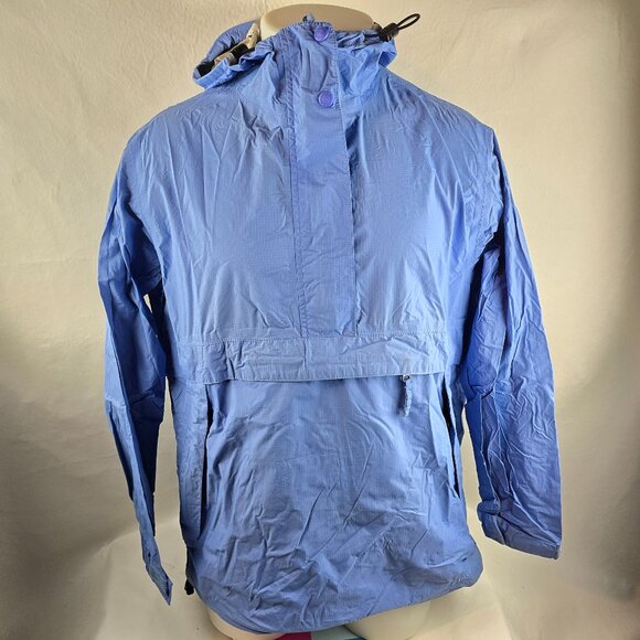 LL Bean Jacket Womens Medium Blue Rain Windbreaker Hooded Nylon Outdoors Light - Picture 1 of 14